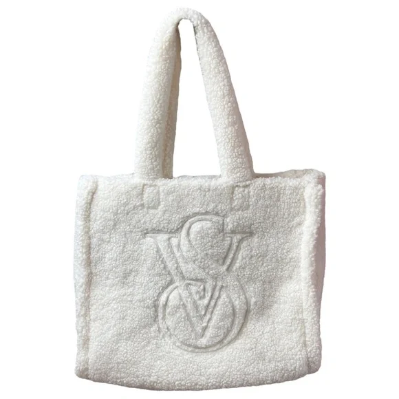 Victoria’s Secret Sherpa Tote Ivory Cream Reusable Shoulder Bag - Picture 1 of 13